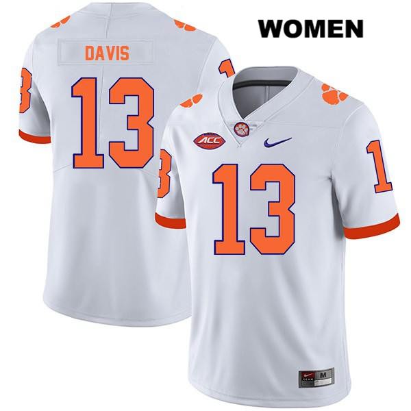 Women's Clemson Tigers #13 Tyler Davis Stitched White Legend Authentic Nike NCAA College Football Jersey SEJ7646WN